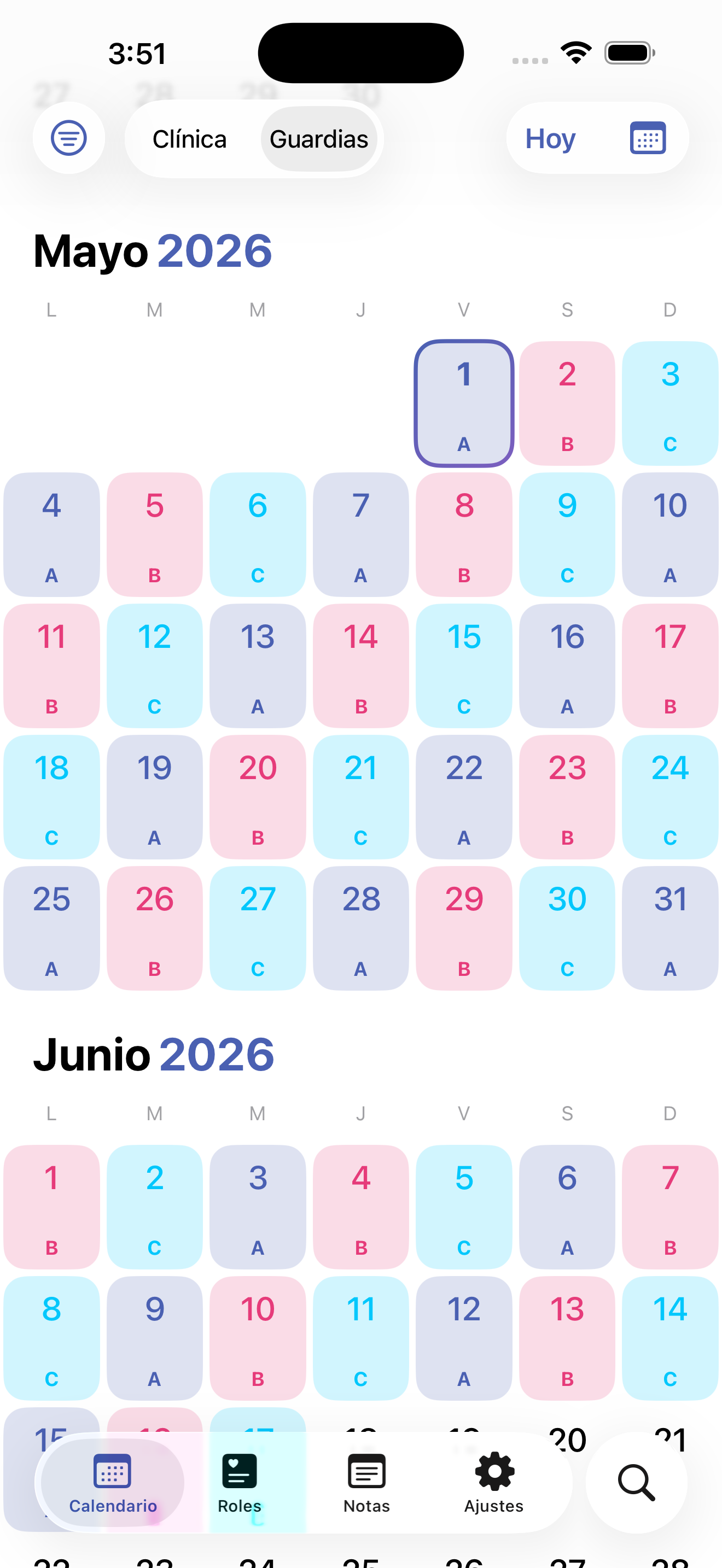 Calendario de guardias en Scrubs para iPhone